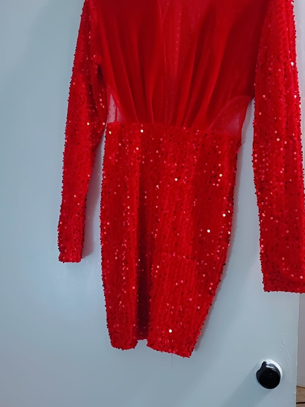 SHEIN Red Long-Sleeve Sequin Bodycon Dress